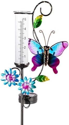 Solar Rain Gauge with 5-Inch Glass Tube, Butterfly Decor