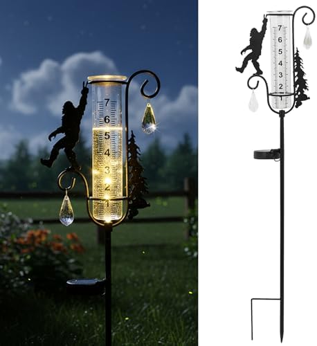 Rain Gauge Outdoor with Decorative Metal Black Sasquatch Solar Light Stake