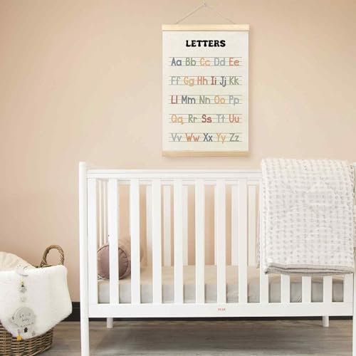 TLESKE Boho Classroom Alphabet ABC Chart Poster Hanger Frame, Homeschool Hanging Wall Art Decor for Toddler Kids Room Nursery Playroom, Preschool Prek Learning Educational Poster Print Banner, 16x24