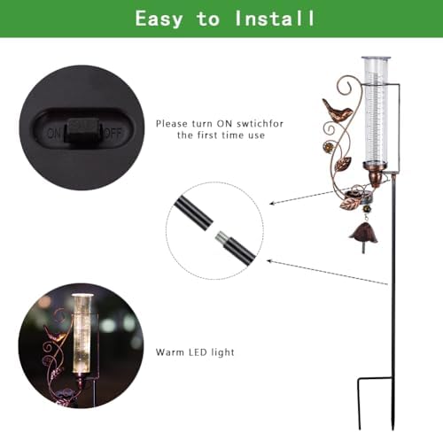 Solar Rain Gauge Outdoor, 7 Inch Tube Hummingbird Rain Gauges