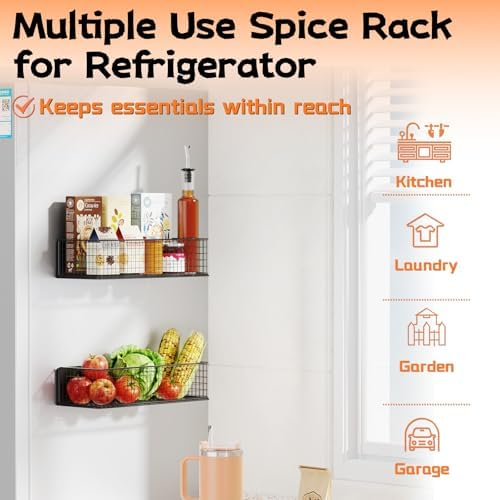 ULIBERMAGNET Magnetic Baskets Fridge Organizers, Large Capacity Metal Wire Mesh Basket Spice Rack for Fridge Storage, Magnetic Shelf for Garage, Laundry, Kitchen, Workshop, Cabinet(2 Pack)
