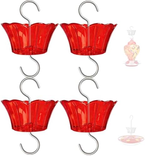 3oz Plastic Ant Moat for Hummingbird Feeder, 4-Pack Red Insect Guards