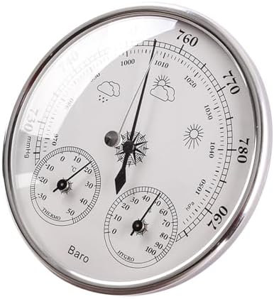 All Season Thermometer Barometer Hygrometer, Aluminum Indoor Outdoor Weather Instrument, 5.12 Inch Dial for Home Office Patio Garden