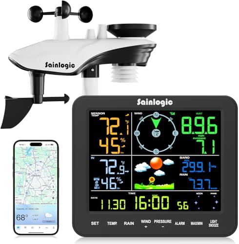 Sainlogic Weather Station Wireless Indoor Outdoor with Rain Gauge and Wind Speed, 24/7 AI Weather Forecast by Weatherseed®, Wireless Indoor Outdoor, APP Alerts, 2-Year Data Export (2.4GHz WiFi Only)