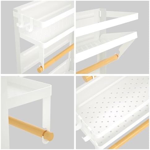 Magnetic Paper Towel Holder with Multi-Layer Storage Shelf, Stable Magnetic Organizer for Refrigerator, Garage Tool Cabinet and RV, Wall Mount Spice Rack and Paper Roll Hanger(Large-White)