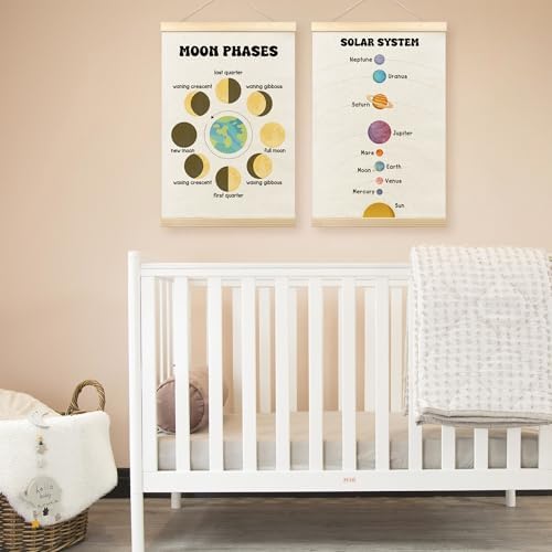 TLESKE Classroom Moon Phases Solar System Space Poster Hanger Frame Set of 2, Homeschool Hanging Wall Art Room Decor for Toddlers Kid Nursery Playroom, Preschool Prek Learning Educational Print, 16x24
