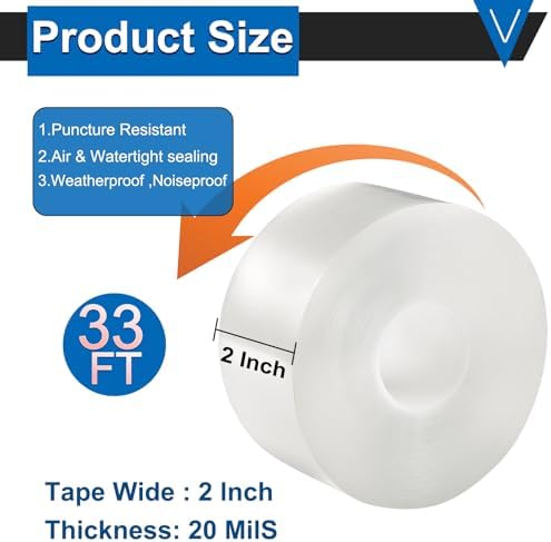 Window Weather Sealing Tape 2 Inch x 33 FT Weather Stripping Residue-Free Clear Window Insulation Caulk Tape for Doors Windows and Shower Glass Gaps Bathroom