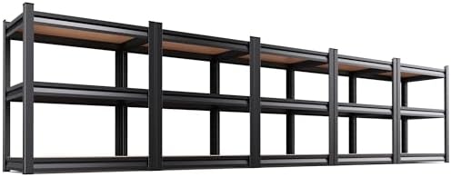 5-Pack 3-Tier Heavy Duty Garage Shelving Set for Home Storage & Organization, Adjustable Metal Utility Rack for Garage, Pantry, Kitchen, Closet & Household Essentials, 33.5"H x 35.4"W x 15.7"D
