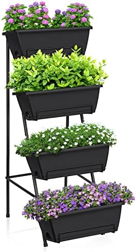 OYEAL Raised Garden Bed 4 Tier Vertical Garden Planters Indoor Outdoor Raised Planter Box with Legs Elevated Herb Garden Planter for Flowers Vegetables Plants, Black