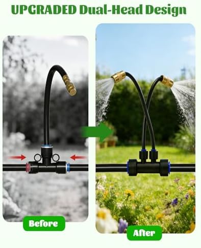 66FT Drip Irrigation System with 40 Nozzles, Automatic Drip Irrigation Kit, Garden Watering System with Dual-Head 360° Bendable Spray Nozzles for Lawn, Raised Bed (66FT, 40 Nozzles)