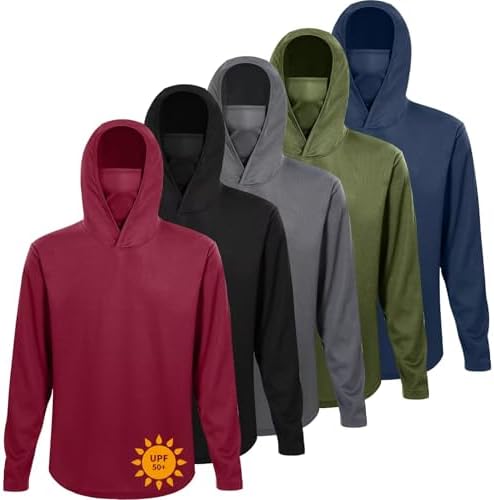 LeeHanTon Men's Sun Shirts Sun Protection Hoodie Shirt UPF 50+ Long Sleeve Work Athletic Shirt with Hooded for Fishing Hiking