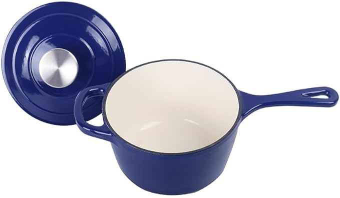 Commercial Grade, Cast Iron Enameled Cookware (Blue, Sauce Pan 1.75qt)