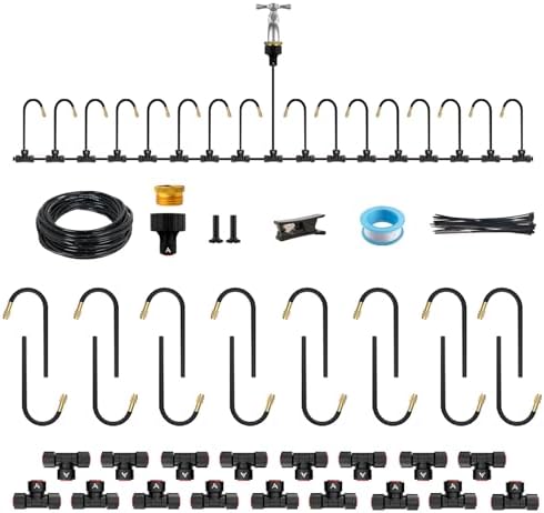 A ANLEOLIFE 50FT Drip Irrigation Kit for Patio, Potted Plants, 360° Bendable Copper Nozzles, Quick-Connect 1/4" Tubing for Container Gardens, Micro Drip with Adjustable Water Flow (Timer Not Included)