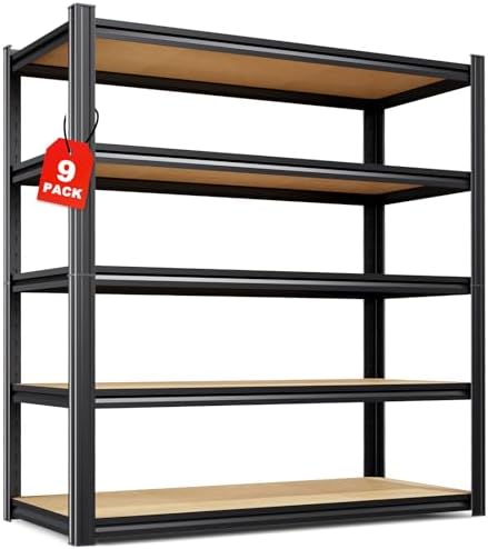 Set of 9-46" W Garage Shelving-2050 lbs 5 Tier Storage Shelves,Adjustable Heavy Duty Metal Shelving Unit and Storage Large Rack,Utility Steel Shelf for Warehouse Industrial Pantry 71"x46"x18"