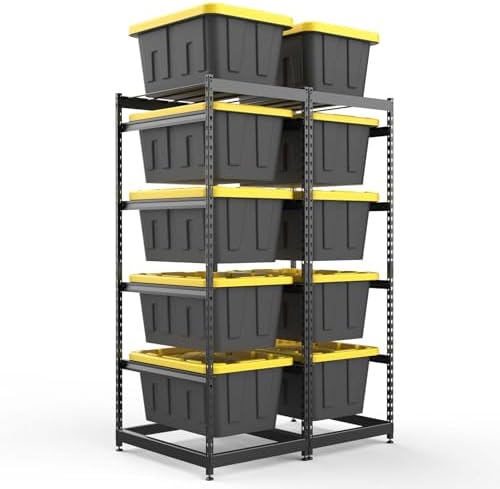 FERO 27 Gallon Tote Storage Rack, Heavy-Duty Storage Bin Rack Organizer, 5-Tier Standing Storage Bin Shelves, 250 lb Capacity, Maximize Space for Garage, Warehouse, Utility(Totes Not Included)