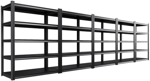 5-Pack Heavy Duty Garage Shelving for Large Storage & Garage Organization, 71"H x 46"W x 20"D Adjustable 5-Tier All Metal Storage Shelf for Tools, Storage Bins, Bulk Items, Warehouse & Workshop