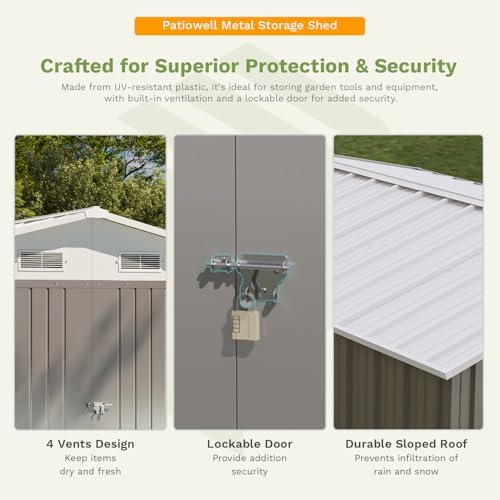 Patiowell 10x12 FT Metal Outdoor Storage Shed, Gray