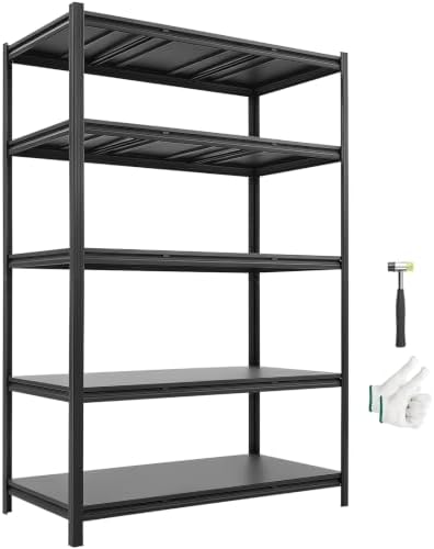 VEVOR Storage Shelves, 5-Tier Adjustable, 3000 lbs Capacity, Heavy Duty Garage Storage Shelving Unit, Metal Utility Rack Shelf, for Garage Workshop Warehouse Basement, 48.43" W x 24.53" D x 71.38" H