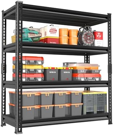 48" W Garage Shelving Heavy Duty，2000LBS Loads Adjustable Garage Storage Shelves, 4-Tier Metal Shelving Units and Storage Racks Heavy Duty, 48”W x 16”D x 72”H，Black