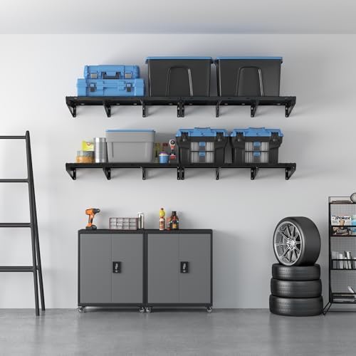 FLEXIMOUNTS 2x4ft Garage Storage, 4 Pack Garage Wall Shelving, Black