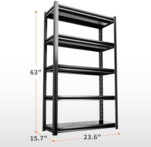2000LBS Heavy Duty Garage Shelving Metal Storage Shelves 5-Tier Adjustable Shelving Units Industrial Utility Shelves Rack for Warehouse Garage Basement Pantry Kitchen Living Room (15.7"D×23.6"W×63"H)