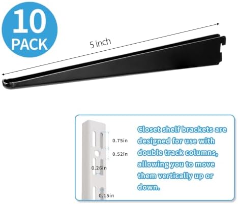 5-Inch Adjustable Double-Track Wire Shelf Brackets, 10 Pack, Black