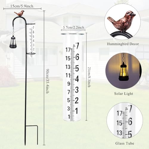 Hummingbird Rain Gauge Outdoor, Solar Rain Gauge
