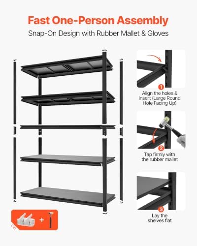 VEVOR Storage Shelves, 5-Tier Adjustable, 3000 lbs Capacity, Heavy Duty Garage Storage Shelving Unit, Metal Utility Rack Shelf, for Garage Warehouse Basement Kitchen, 40.55" W x 18.31" D x 71.38" H