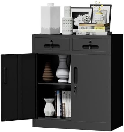 Metal Storage Cabinet with 2 Drawer, 35" Office Storage Cabinets
