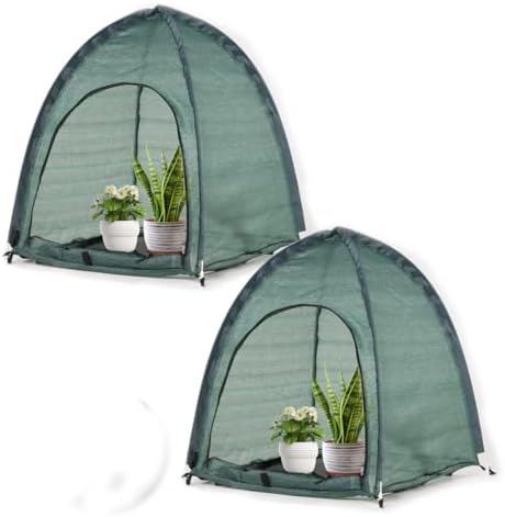 2pack Pop up Plant Sunshade Cloth,Plant Sun Shade Net for Flower UV Resistant Pest Guard Cover for Outdoor Gardens Sunblock Shade Cover with Carry Bag and 16 Stakes (Green)