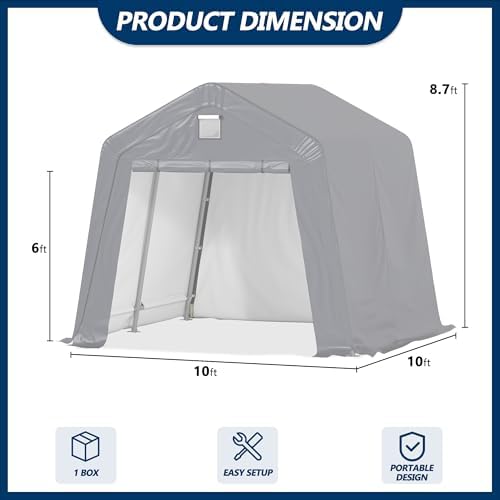 COVERONICS 10' x 10' Outdoor Portable Storage Shelter Shed, Grey