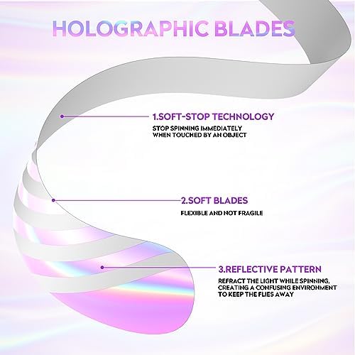 Fly Fans for Tables, Fly Repellent Fan Outdoor Indoor Keep Flies Away, Repellent Fans for Tables with Holographic Blades for Picnic, Party, Restaurant, Kitchen, and BBQ, 4 Pack Silver