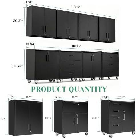 Garage Cabinet System | Heavy Duty Steel All-in-One Modular Garage Cabinet Set for Ultimate Workshop Organization | Easy Assembly Garage Storage Cabinets & Tool Bench