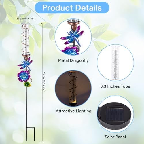 Stargarden Rain Gauge Outdoor, Dragonfly Solar Rain Gauge