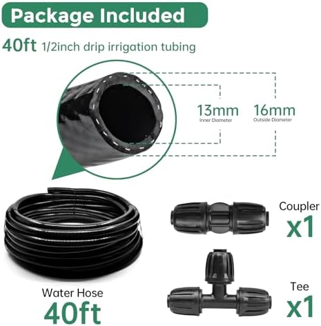 Maotong 40 FT 1/2 inch Drip Irrigation Tubing Main Line Hose Tube for Garden Irrigation System