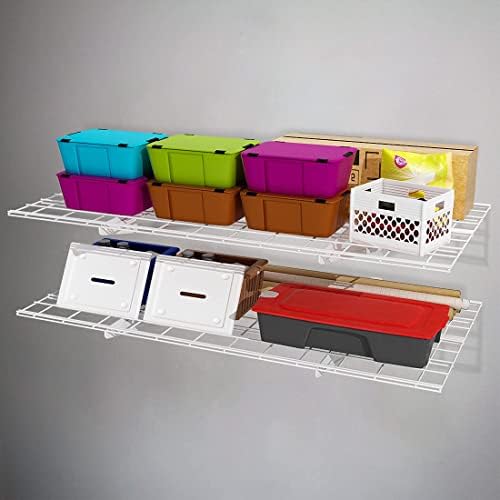 FLEXIMOUNTS 2 Pack 2x4ft Garage Shelving Wall Mounted Storage Rack, White