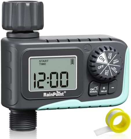 RAINPOINT Sprinkler Timer Outdoor, Water Timer for Garden Hose, Programmable Watering Irrigation Timer with Rain Delay/Manual(Plastic)
