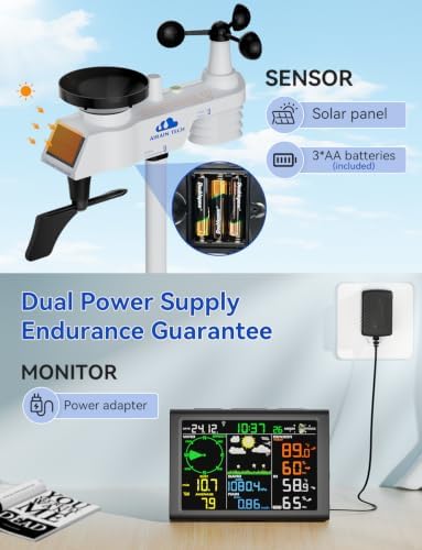 Wireless Weather Station with Outdoor Wireless Sensor,Radio Controlled Clock,Rain Gauge,Wind Speed/Direction,Moon Phase, Barometer,Temperature/Humidity,Weather Forecast (NO WiFi)