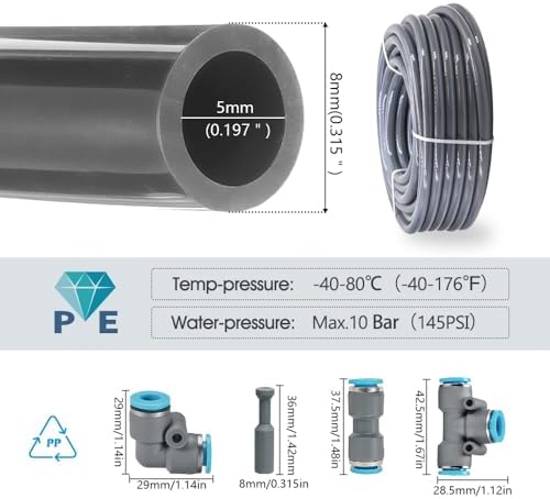 Drip Irrigation System, 16Ft 5/16 Inch Hose, 5 Adjustable Copper Nozzles, Automatic Atomizing Watering Kit for Greenhouse, Outdoor, Raised Bed, Lawn