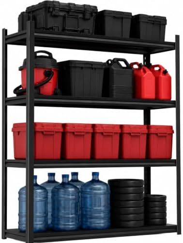 Garage Shelving, 2400 LBS Heavy Duty Metal Storage Shelves, 4-Tier Adjustable Storage Rack for Garage, Warehouse, Basement, 14" Wx 12" Dx 44.1" H