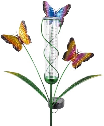 Solar Rain Gauge with 7-Inch Plastic Tube, Butterfly Decor
