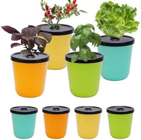 Kratky Method Hydroponic Planter Kit, 8 Hydroponic Planter Plus 24 Growing Sponges for Herbs, Hydroponic Mini Buckets for Windowsill Herb Garden, Hydroponic Growing System for Vegetables