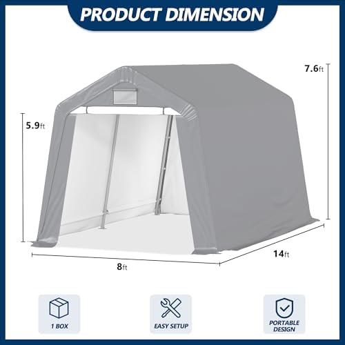 COVERONICS 8' x 14' Outdoor Portable Storage Shelter Shed, Grey