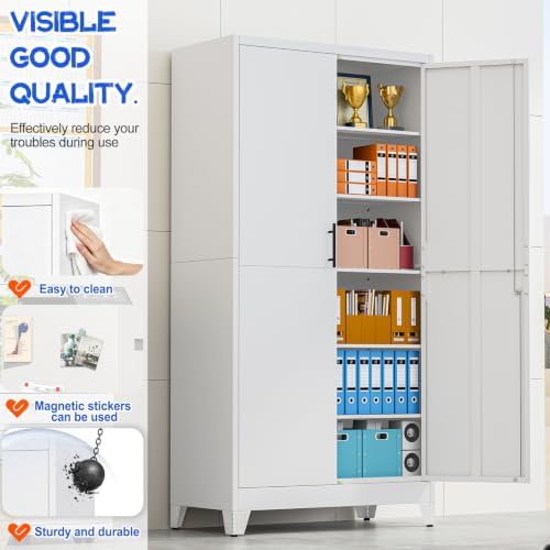 GAIOUS 79" Tall Metal Storage Cabinet with Lock,2 Door Steel Bookcase White