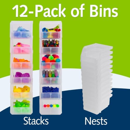 ReadySpace Extra-Small Stackable Plastic Storage Bins, 12-Pack, Clear