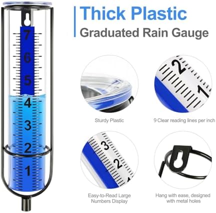 Uponer Rain Gauge Outdoor, 3rd Upgraded Freeze Proof Rain Gauge with Thicken Plastic, Large Numbers, 7" Rain Gauge Outdoor Best Rated, Adjustable Height with Stake, Measures Yard, Garden, Lawn, Patio