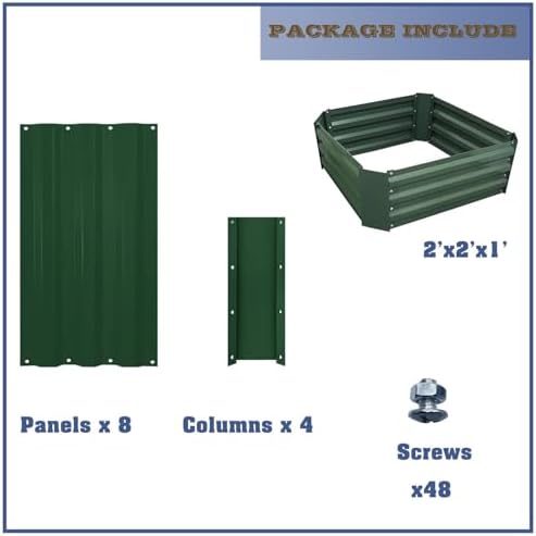 2x2x1FT Green Metal Raised Garden Bed Kit, Galvanized Outdoor Planter Box for Vegetables, Flowers, Herbs, Succulents and More