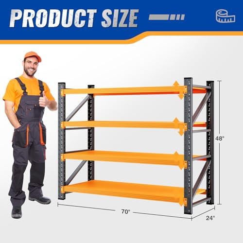 BYBYNSOE 48" W Storage Shelves 3000lbs Garage Metal Shelving Heavy Duty Garage Shelves Adjustable Storage Shelves for Industrial, Factory(Black Orange, 48" W X 24" D X 69" H)