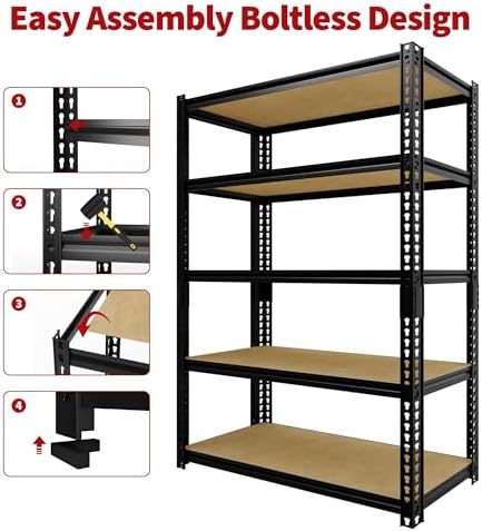 Heavy Duty Garage Storage Shelves 2 Pack, 2000 Lbs Capacity, 5-Tier Adjustable Storage Shelving Unit, 30"L x 12" W x 60"H Metal Shelving Racks for Kitchen Pantry Basement Bathroom Laundry