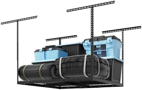FLEXIMOUNTS 4x4 Overhead Garage Ceiling Storage Rack Organization, Black